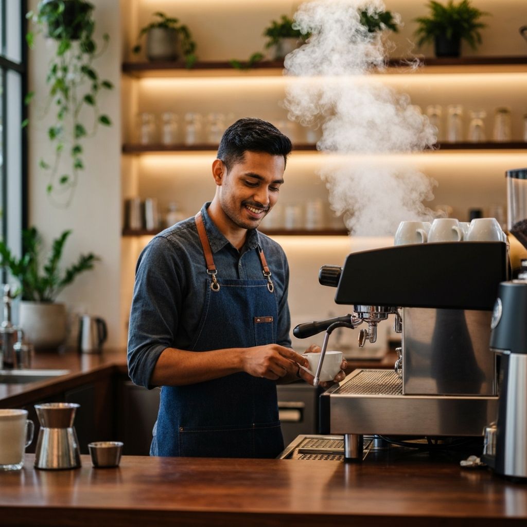 Barista preparando café